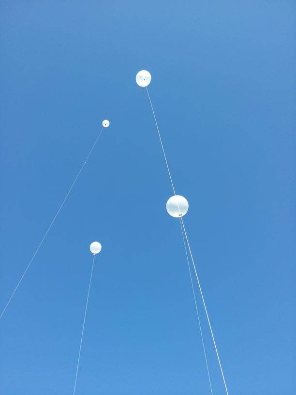 The balloon payload; on its way up to 1000 feet to test the barometric pressure and temperature sensors.